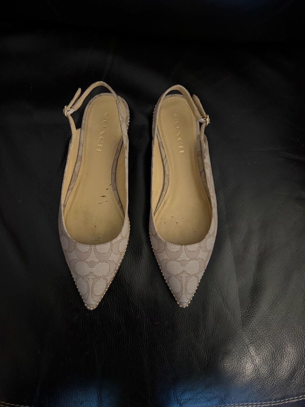 Coach Women's Tan Signature Pointed Slingback Flats
